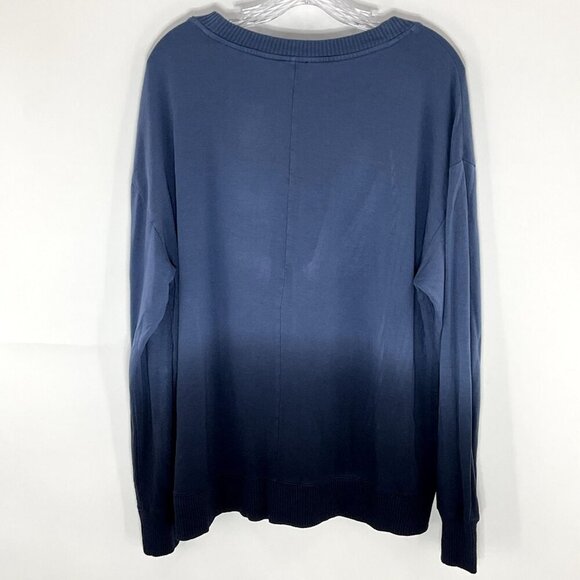 Splendid Top Women XXL Ombre Blue Long Sleeve Stretch Knit Round Neck NEW - Picture 2 of 10